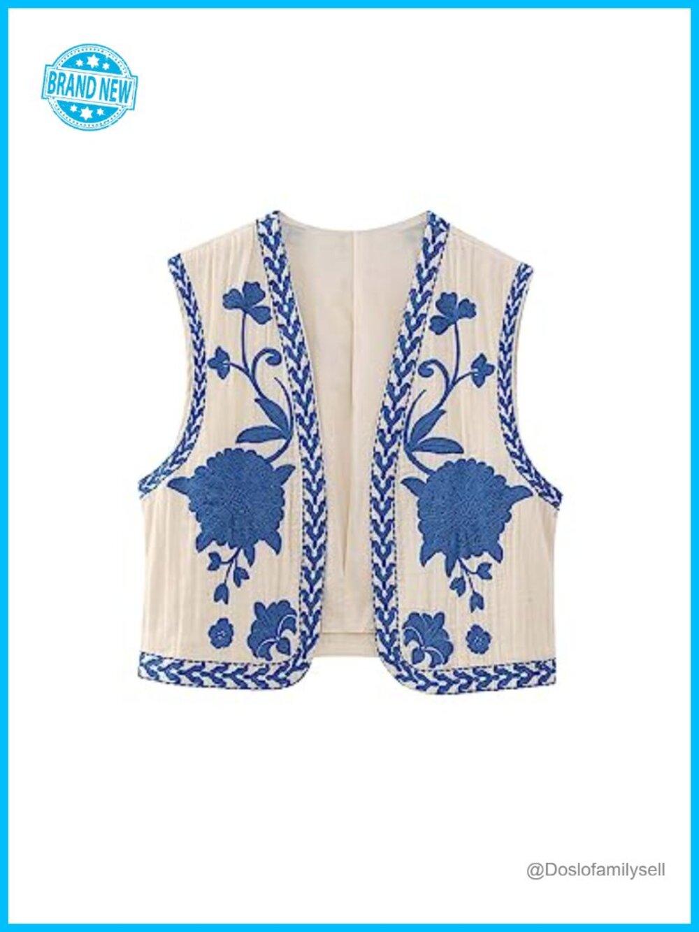 Women's Vintage Floral Embroidered Open Front Sleeveless Vest Waistcoat